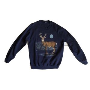 Vintage Sweatshirt Crewneck Pullover Deer Wildlife 1987 Night Moon retro forest